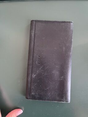 Able Black Leather Long Bifold Wallet